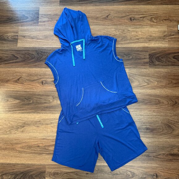 Muk Luks Blue Sweater Lounge Set Womens Large Cozy Bonfire Beach Outfit - Picture 1 of 7